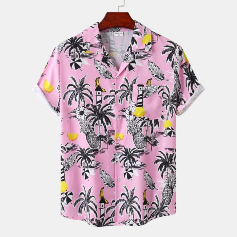 Men's Short-sleeved Shirt Stylish Beach Style Printed Shirt