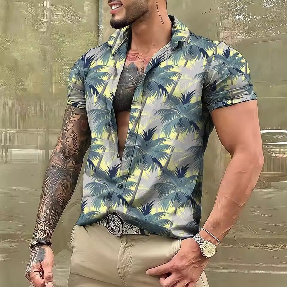 Men's Shirt Printed Beach Short Sleeve Top
