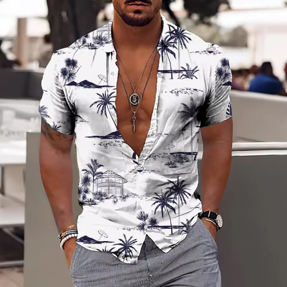 Men's Shirt Printed Beach Short Sleeve Top