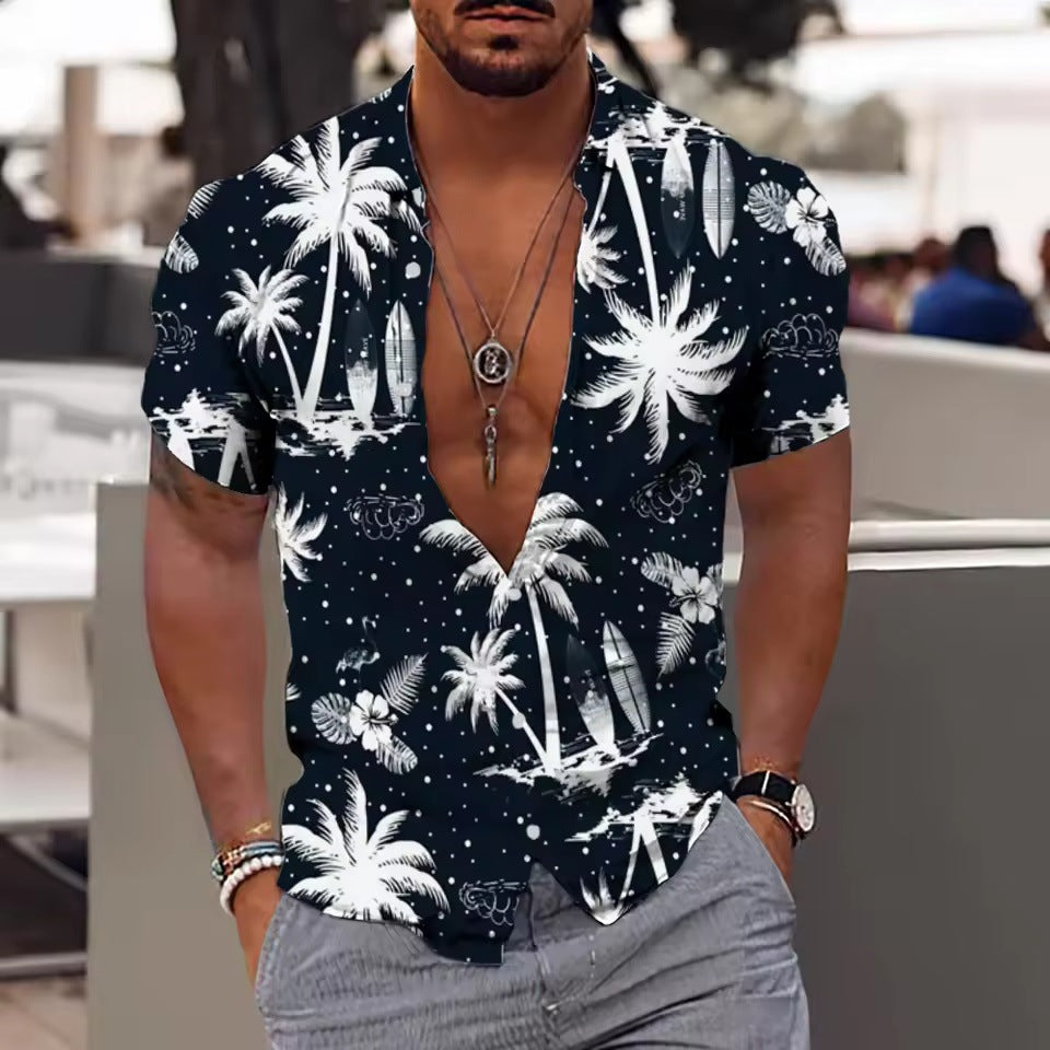 Men's Shirt Printed Beach Short Sleeve Top