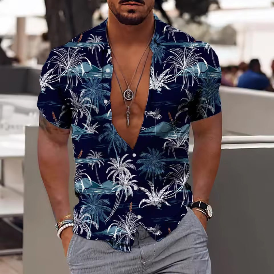Men's Shirt Printed Beach Short Sleeve Top