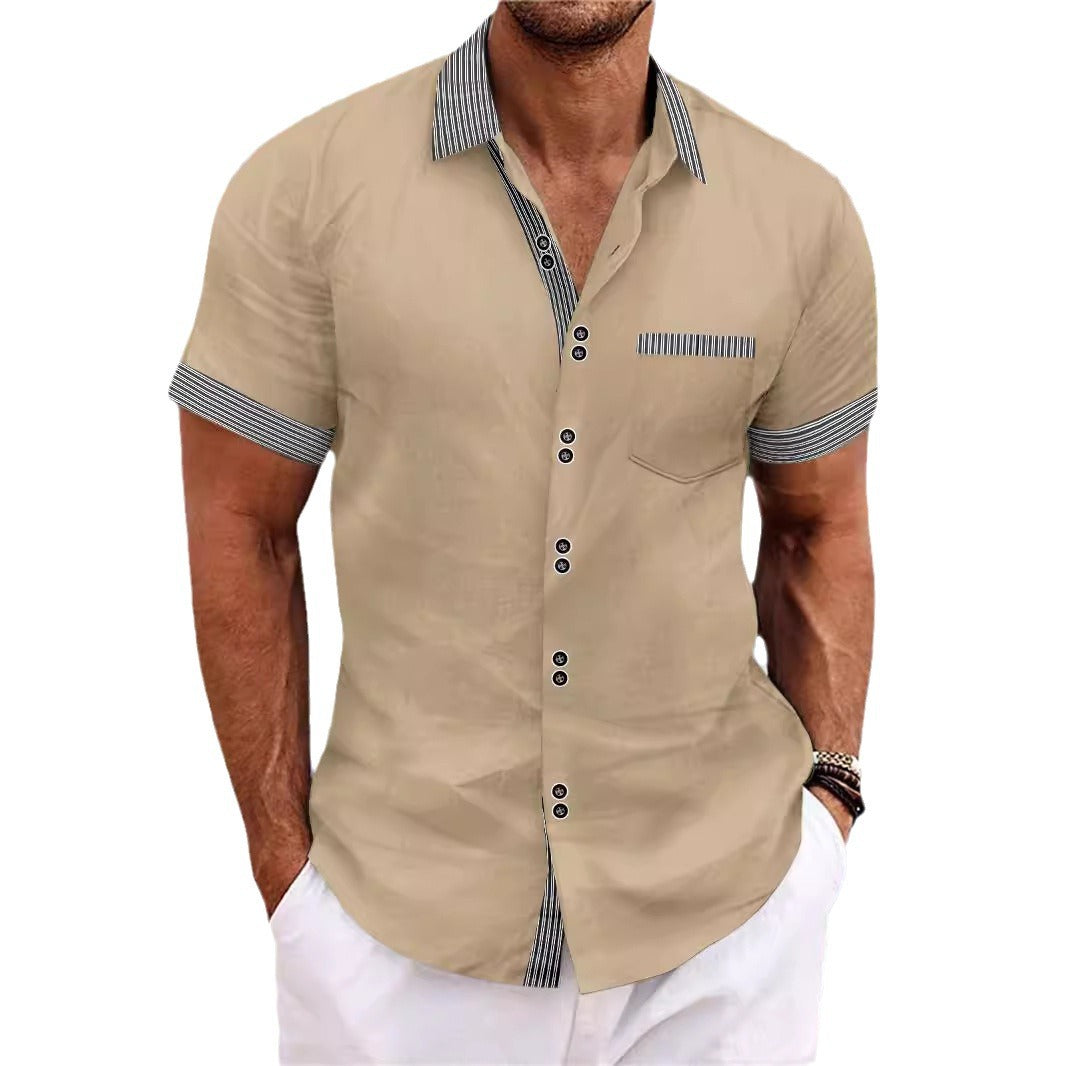 Striped Double Button Short Sleeve Casual Shirt