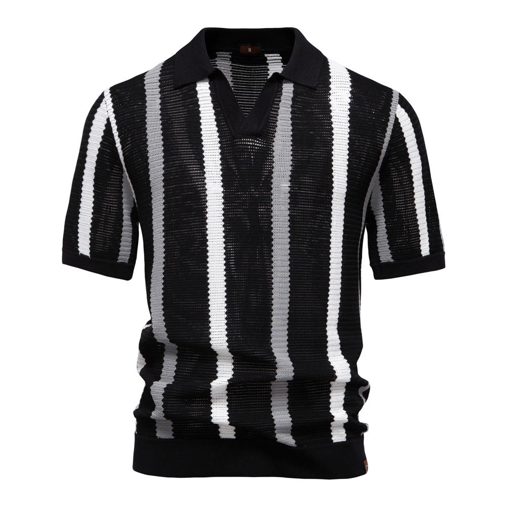 Breathable Hollow Men's Short-sleeved Polo Shirt Sweater