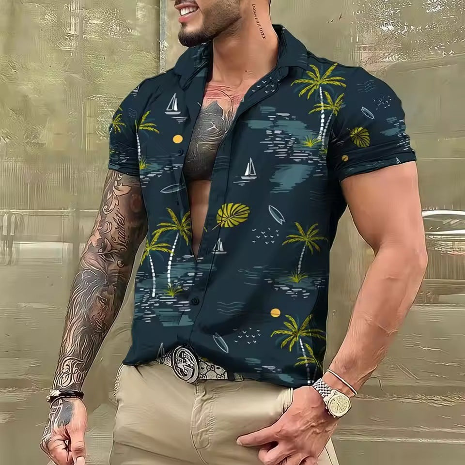 Men's Shirt Printed Beach Short Sleeve Top